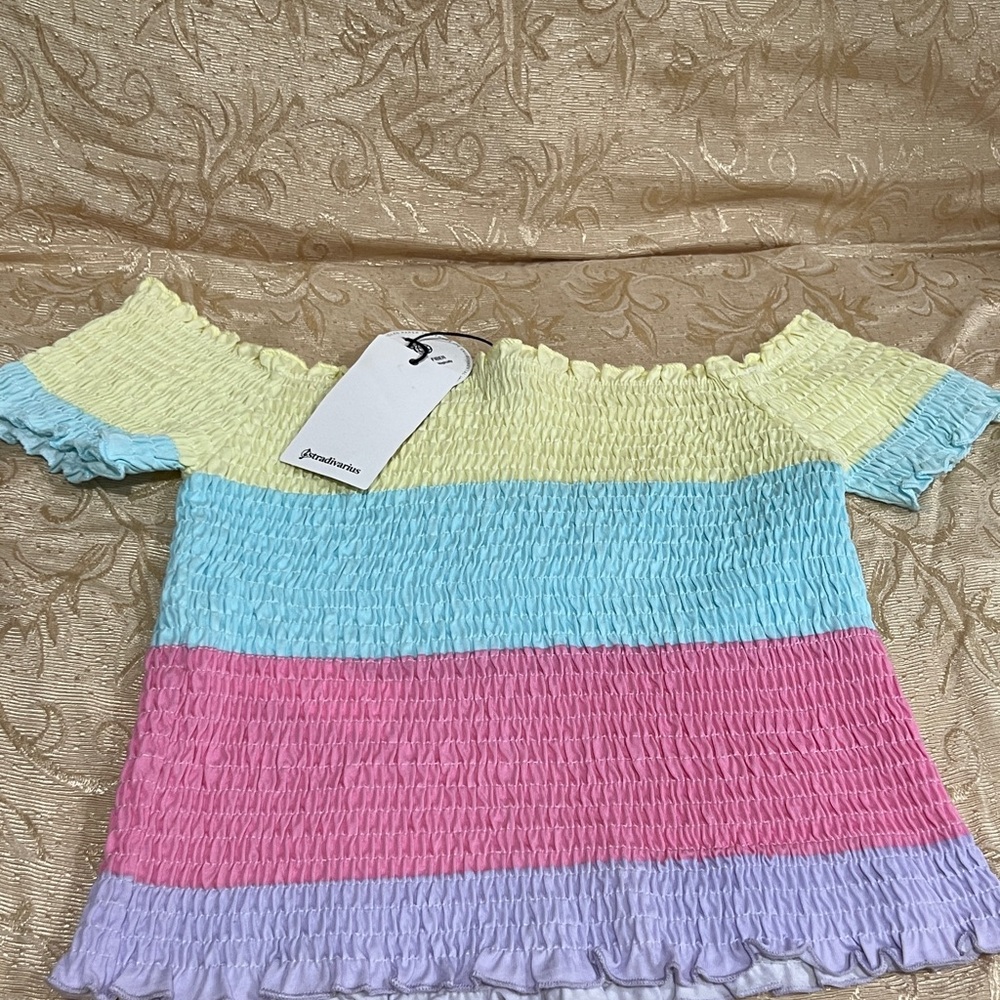 Stradivarius Colorful Off-Shoulder Smocked Top